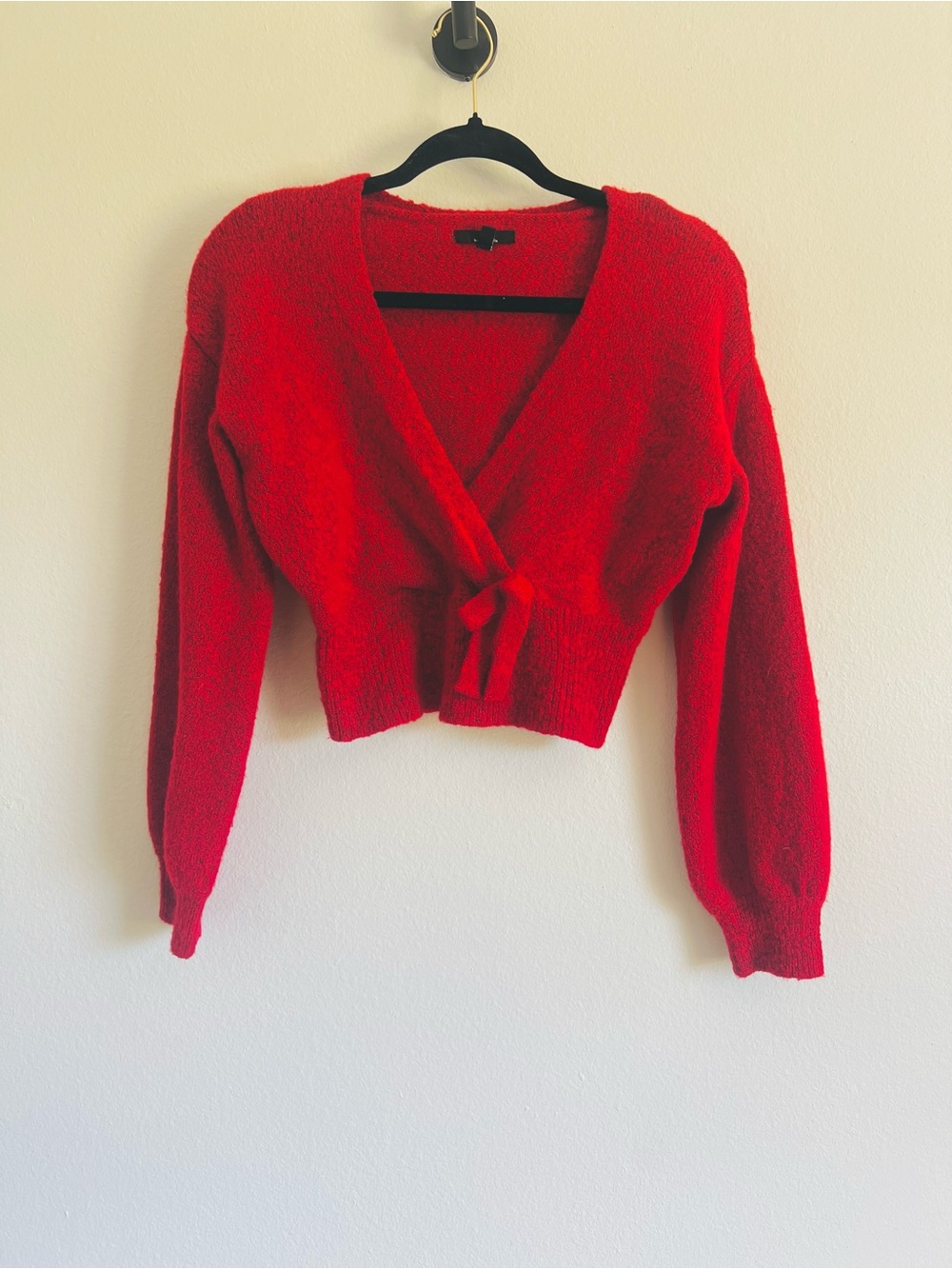 My Michelle Red Tie-Front Detail V-Neck Women's Sweater